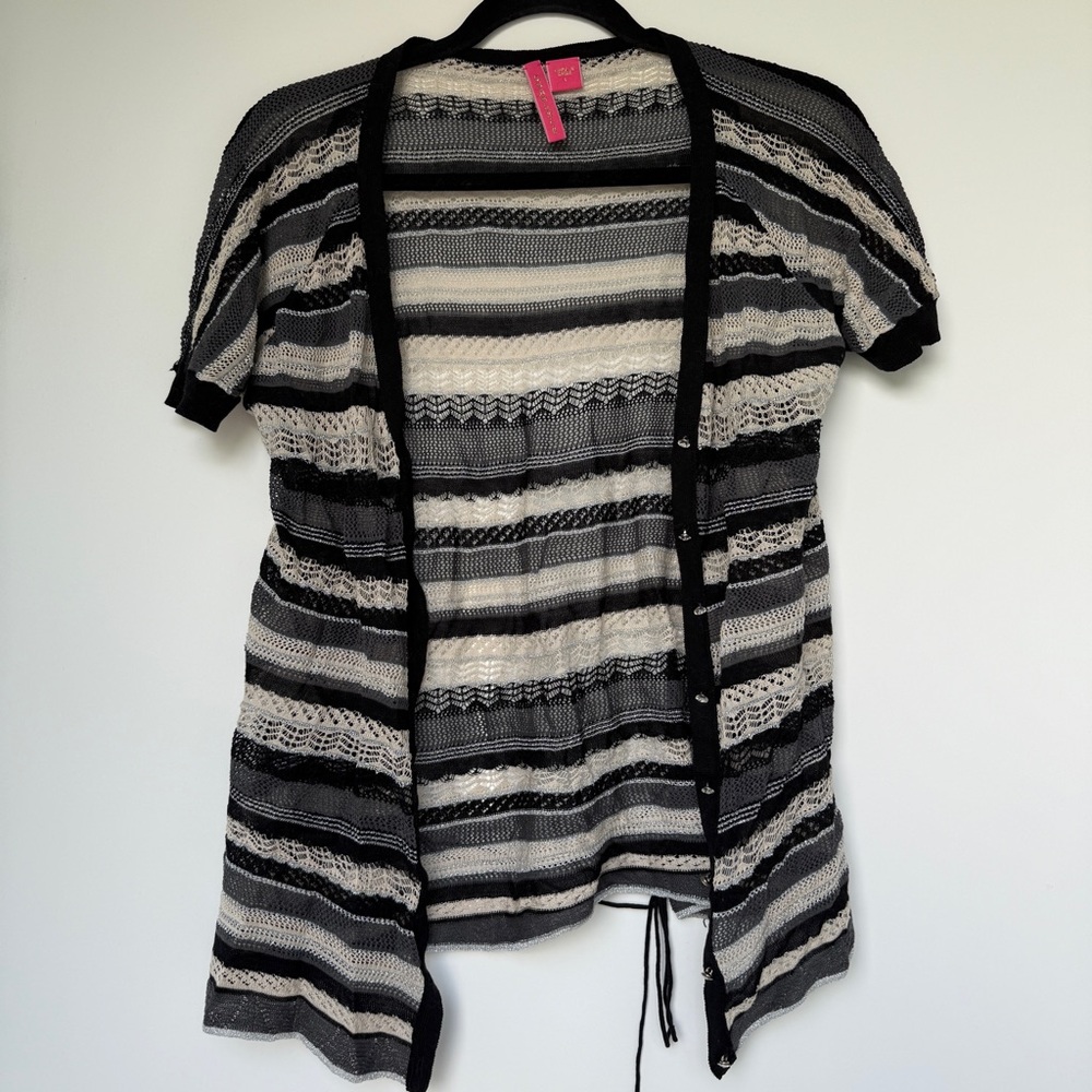Charlotte Tarantola Black and Cream Striped Fancy Cardigan